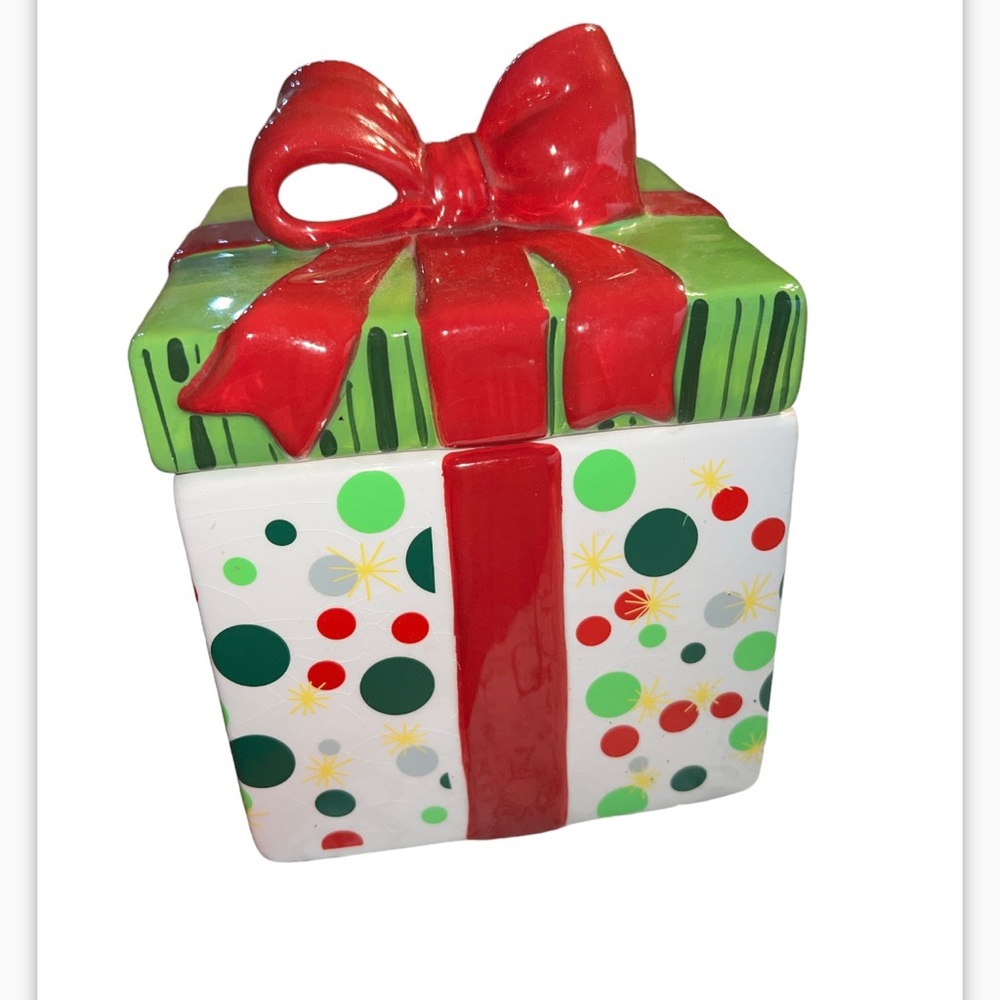 David's Cookies Polka Dot Gift Cookie Jar Red Ribbon Collectible
